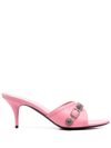 Balenciaga Cagole Studded Crinkled-leather Mules In Pink