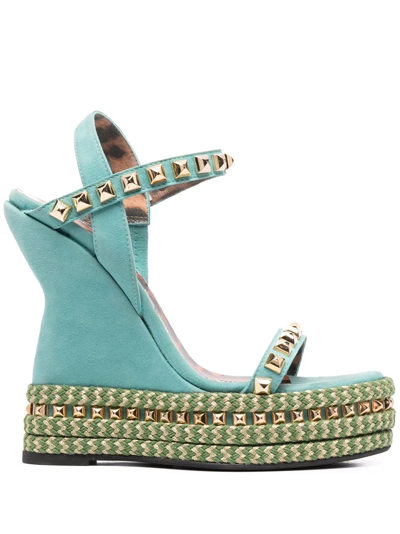 Philipp Plein Studded Wedge Sandals In Turquoise