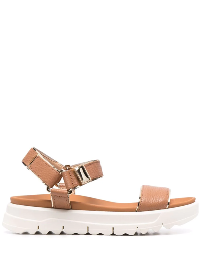 Geox Open-toe Leather Sandals In Braun