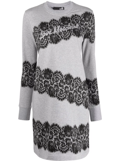 Love Moschino Lace Print Sweatshirt Dress In Grau