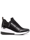 Michael Michael Kors Willis Logo-print Stretch-knit Wedge Trainers In Schwarz