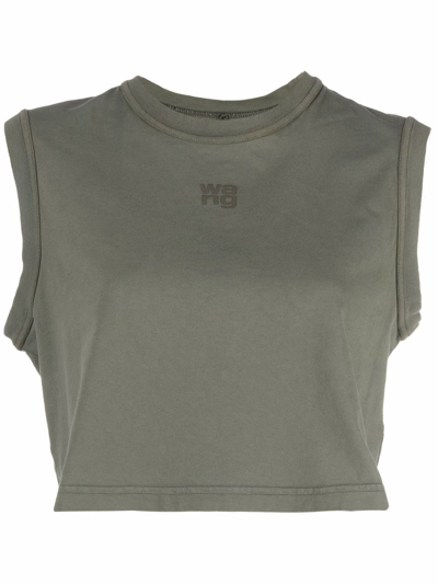 Alexander Wang Logo-print Cropped Tank Top In Grün