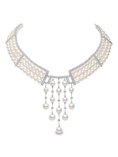 Yoko London 18kt White Gold Raindrop Akoya Pearl And Diamond Necklace In Silber