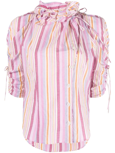 Isabel Marant Therese Ruffled Striped-cotton Blouse In Pink
