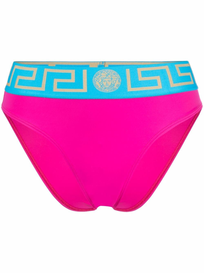 Versace Logo-waistband Bikini Bottoms In Rosa