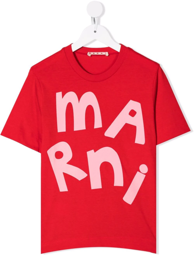 Marni Teen Logo-print Cotton T-shirt In Red