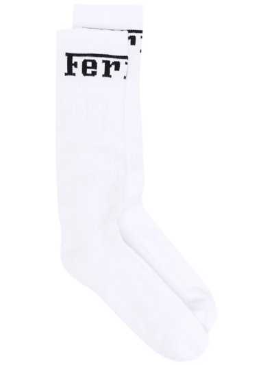 Ferrari Logo-print Ribbed Socks In White