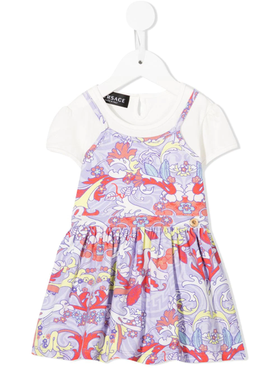 Versace Babies' Floral-print T-shirt Dress In Purple