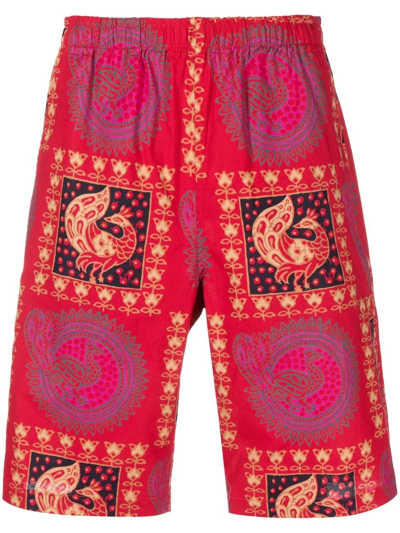 Needles Batik-print Cotton Knee-length Shorts In Red