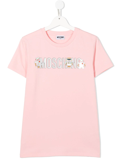 Moschino Kids' Logo-print Short-sleeved T-shirt In Pink