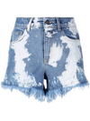 BARROW FRINGED DISTRESSED-FINISH DENIM SHORTS