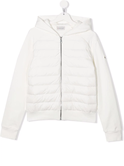Moncler Kids' Down-filled Zipped Hoodie In White