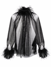 STYLAND FEATHER-TRIM SHEER LONGLINE BLOUSE