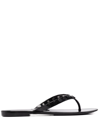 Tory Burch Studded Jelly Thong Sandals In Nero