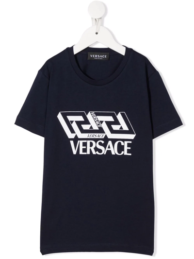 Versace Kids' Logo-print T-shirt In Blue