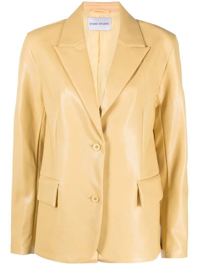 Stand Studio Ansley Single-breasted Faux-leather Blazer In Yellow