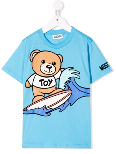 Moschino Kids' Teddy Bear-print Short-sleeved T-shirt In Blue