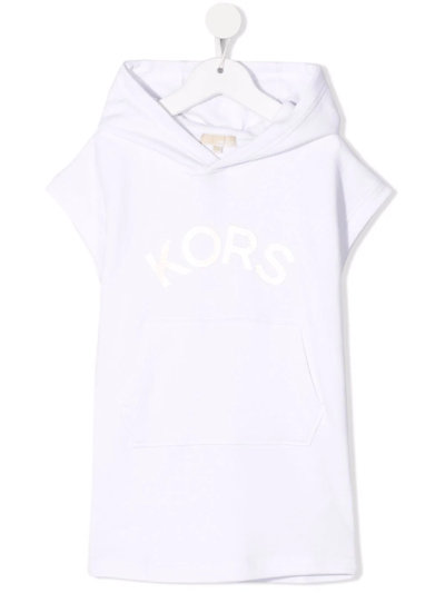 Michael Kors Kids' Logo印花棉连帽连衣裙 In White