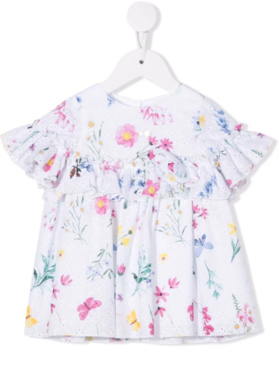 Le Bebé Enfant Babies' Flora-print Broderie Anglaise Dress In White