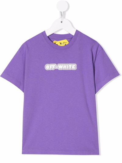 Off-white Kids' Logo-print Cotton T-shirt In Purple