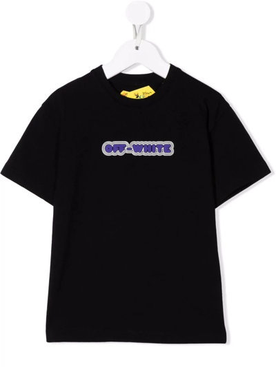 Off-white Kids' Black T-shirt For Girl With Purple Logo In Nero/viola