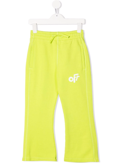 Off-white Kids' Logo-print Flared Track Trousers In Green