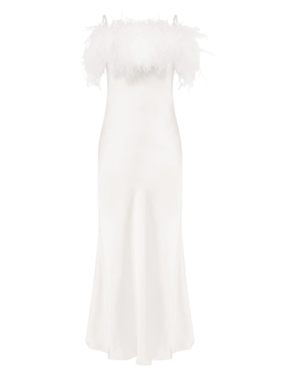 Sleeper Boheme Ostrich-feather Embellished Slip Dress In White