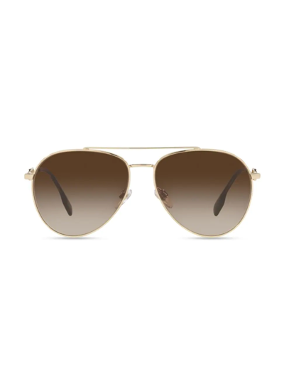 Burberry Tb Cutout Steel Aviator Sunglasses In Gold