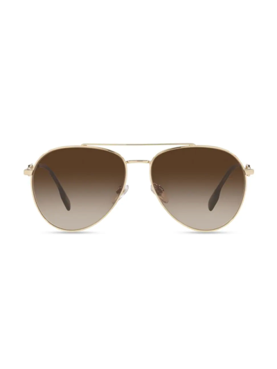 Burberry Tb Cutout Steel Aviator Sunglasses In Light Gold