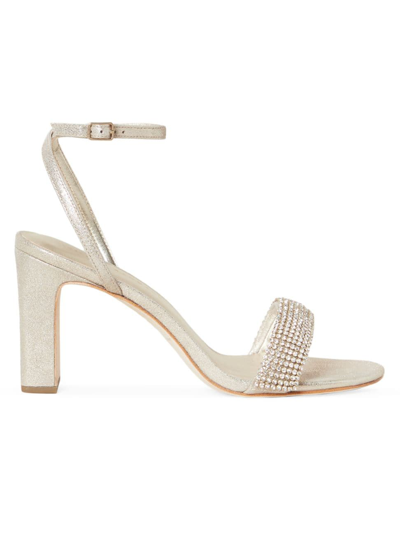 Loeffler Randall Shay Crystal-embellished Glittered Suede Sandals In Cappuccino