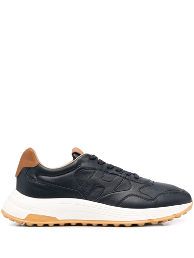 Hogan Leather Sneakers With Stitched Logo In Blue