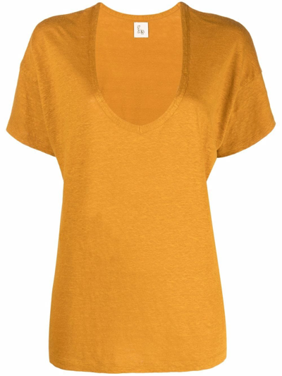 Paula V-neck Linen T-shirt In Yellow