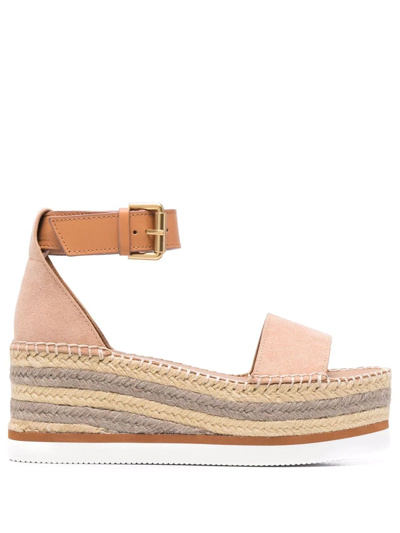 See By Chloé Glyn Suede Wedge Espadrilles In Nude