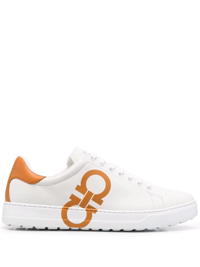 Ferragamo Gancini Logo-print Sneakers In White