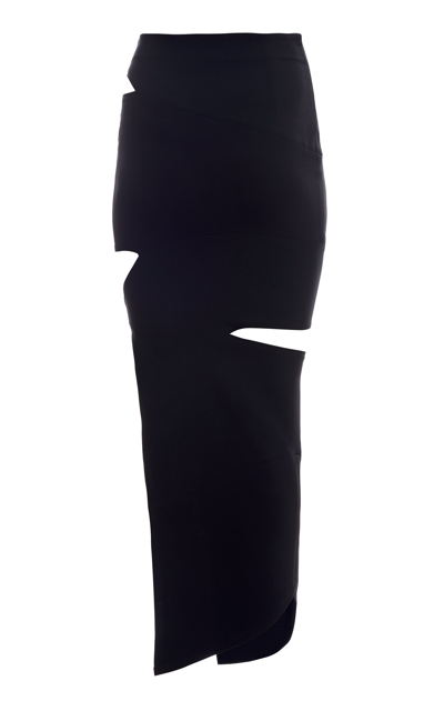 A.w.a.k.e. Asymmetric Cutout Stretch-jersey Maxi Skirt In Black