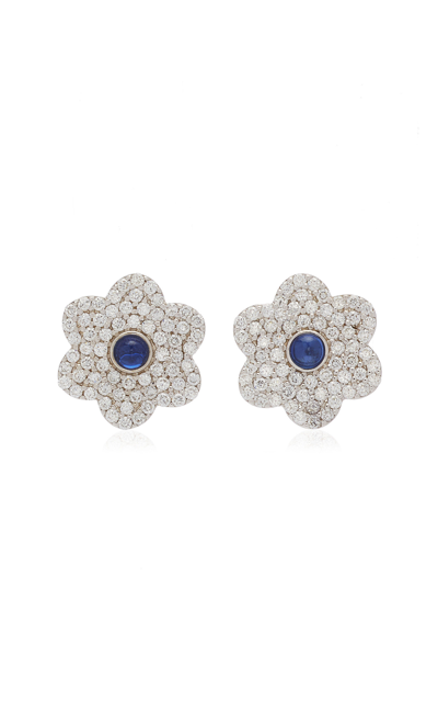 Ashley Mccormick Fleur 18k White Gold Sapphire; Diamond Earrings In Silver