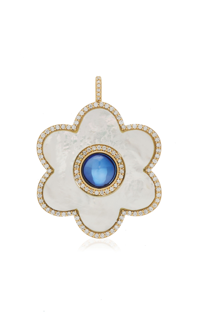 Ashley Mccormick Fleur 18k Yellow Gold Multi-stone Pendant In Blue