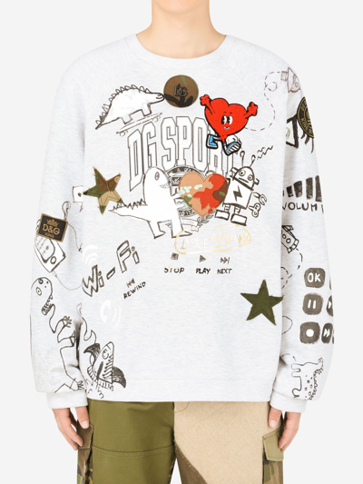 Dolce & Gabbana Printed Sweatshirt With Patch - Atterley In Grey