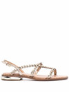 Ash Paola Studded Leather Flat Sandals In Gold