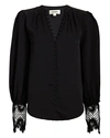 L'agence Ava Lace-trimmed Crepe De Chine Top In Black