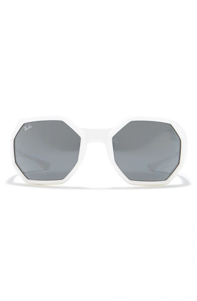 Ray Ban 59mm Wrap Sunglasses In White / Dark Grey