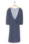 By Design Amelia Side Ruched Surplice Dress In Navy/ White Polka Dot