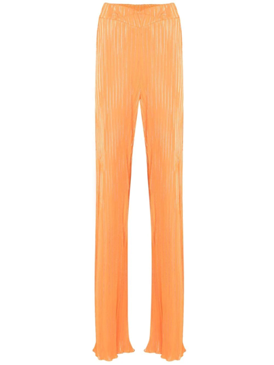 Rotate Birger Christensen Briella Plissé Wide Leg Trousers - Women's - Polyester In Orange
