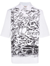 Alexander Mcqueen Blake Illustration Print Cotton Camp Shirt In White