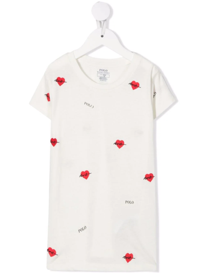 Ralph Lauren Kids' Cotton Embroidered-heart T-shirt In White