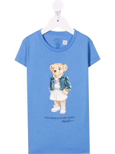 Polo Ralph Lauren Kids' Blue Teddy Bear Print Cotton T-shirt