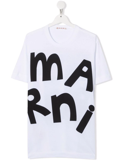 Marni Teen Logo-print Cotton T-shirt In White