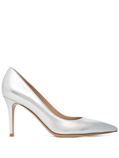 Gianvito Rossi 85mm Metallic Leather Pumps In Silver