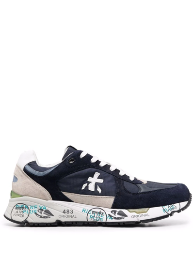 Premiata Mase Sneakers In Blue Suede And Fabric