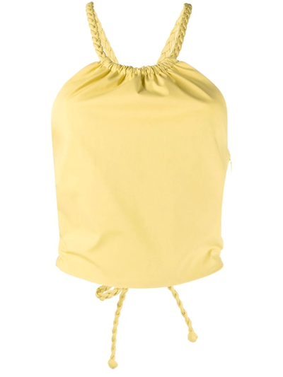 Red Valentino Cropped Lace-up Cotton-blend Poplin Top In Yellow